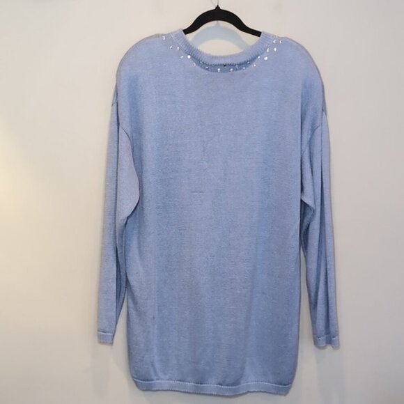 Vintage 80s Jewel Neck Sweater Knit Pullover Soft Blue Embellished Tunic - Picture 8 of 16